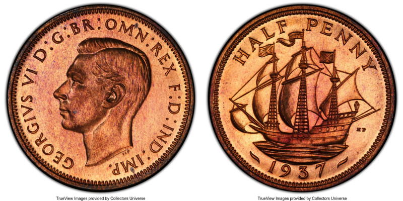 George VI Proof 1/2 Penny 1937 PR66 Red and Brown PCGS, KM844, S-4115. 

HID09...