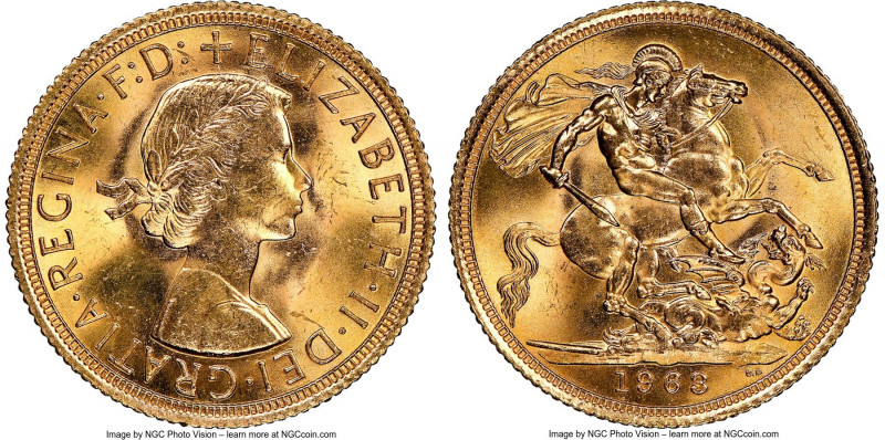 Elizabeth II gold Sovereign 1963 MS64 NGC, KM908. AGW 0.2354 oz. 

HID09801242...