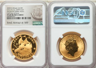 Elizabeth II gold Proof "Mayflower 400th Anniversary" 100 Pounds (1 oz) 2020 PR69 Ultra Cameo NGC, KM-Unl. Mintage: 500. First day of Issue Mayflower ...