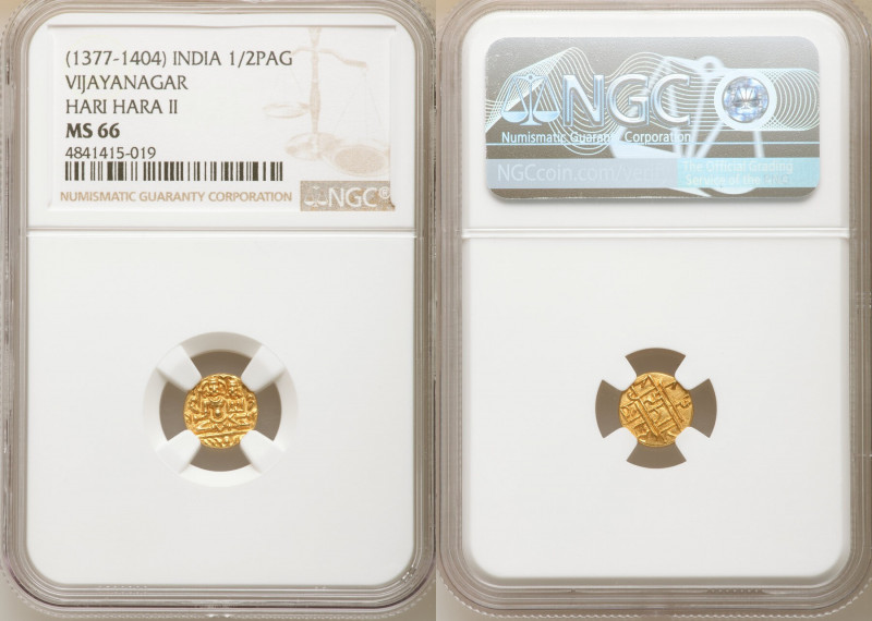 Vijayanagar. Hari Hara II gold 1/2 Pagoda ND (1377-1404) MS66 NGC, Fr-350, Mitch...