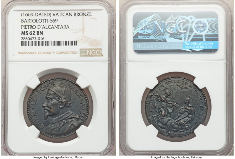 Papal States. Clement IX bronze "Pietro D'Alcantara" Medal Anno III (1669)-Dated...