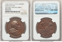 Papal States. Innocent XI bronze "Victories Over the Turks" Medal Anno XI (1687)-Dated MS65 Brown NGC, Bartolotti-687. 36mm. By Hamerani. INNOC XI PON...