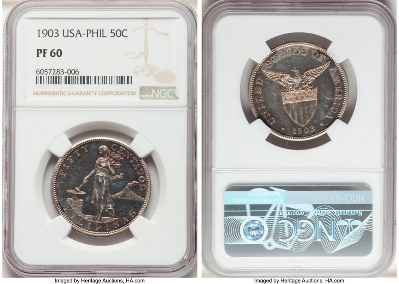 USA Administration Proof 50 Centavos 1903 PR60 NGC, Philadelphia mint, KM167. Mi...