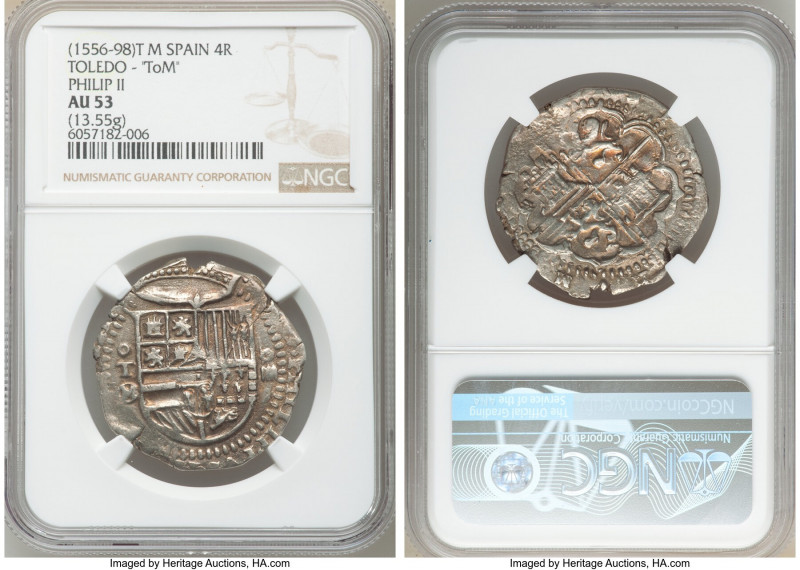 Philip II 4 Reales ND (1556-1598) T-M AU53 NGC, Toledo mint ("ToM"), Cal-414. 13...