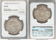 Confederation 5 Francs 1908-B AU58 NGC, Bern mint, KM34.

HID09801242017

© 2020 Heritage Auctions | All Rights Reserved
