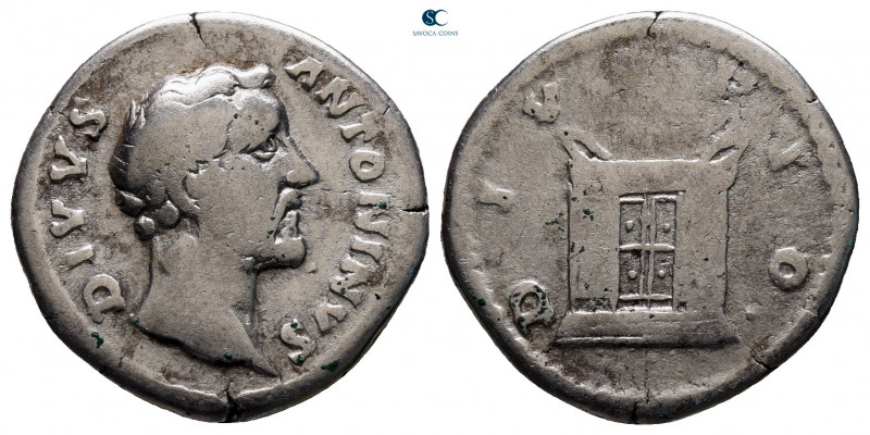 Divus Antoninus Pius AD 161. Rome
Denarius AR

18 mm, 2,93 g



nearly ve...