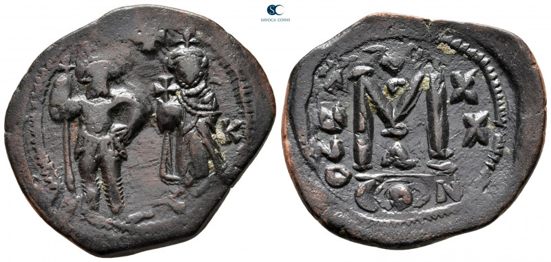 Heraclius with Heraclius Constantine AD 610-641. Constantinople
Follis or 40 Nu...