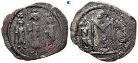 AH 638-643. Pseudo-Byzantine type, imitating the types of Heraclius, Heraclius Constantine and Martina. Uncertain mint. Fals Æ