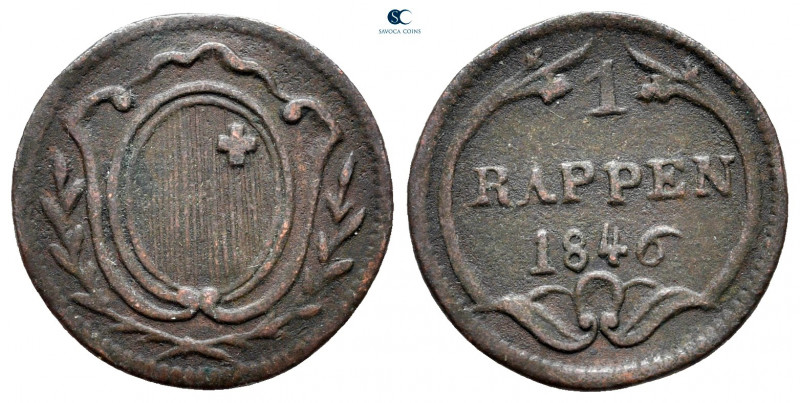 Switzerland. AD 1846.
1 Rappen

15 mm, 1,09 g



very fine