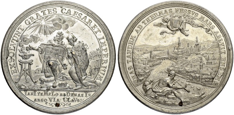 SCHWEIZ. AARGAU. Baden. Weissmetall-Medaille mit Kupferstift 1714. Auf den Fried...
