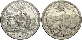 SCHWEIZ. AARGAU. Baden. Weissmetall-Medaille mit Kupferstift 1714. Auf den Frieden von Baden. Unsigniert, Stempel von P. H. Müller. Kaiser Karl VI. un...