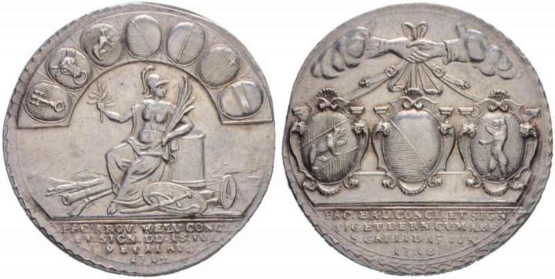 SCHWEIZ. AARGAU. Medaillen. Silbermedaille 1718. Auf den Frieden zu Aarau 1712 u...