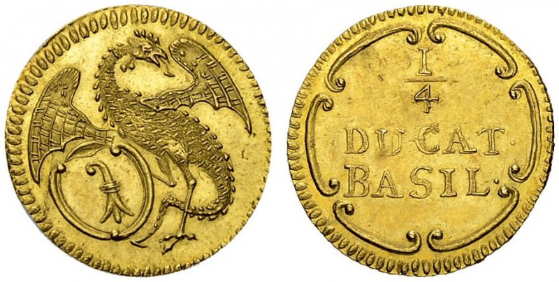 SCHWEIZ. BASEL. Stadt und Kanton Basel. Vierteldukat o. J. (um 1750). 0.85 g. D....
