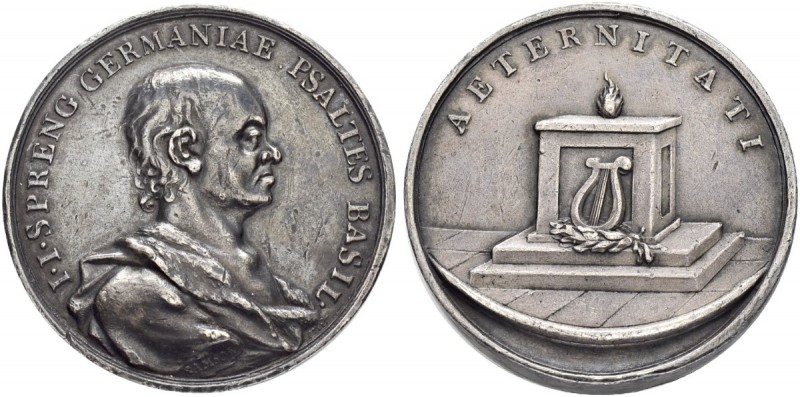 SCHWEIZ. BASEL. Medaillen. Versilberte Bronzemedaille 1767. Auf Johann Jakob Spr...