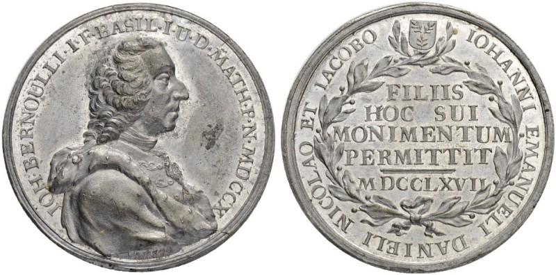 SCHWEIZ. BASEL. Medaillen. Zinnmedaille 1767. Auf Johannes Bernoulli. 19.02 g. W...