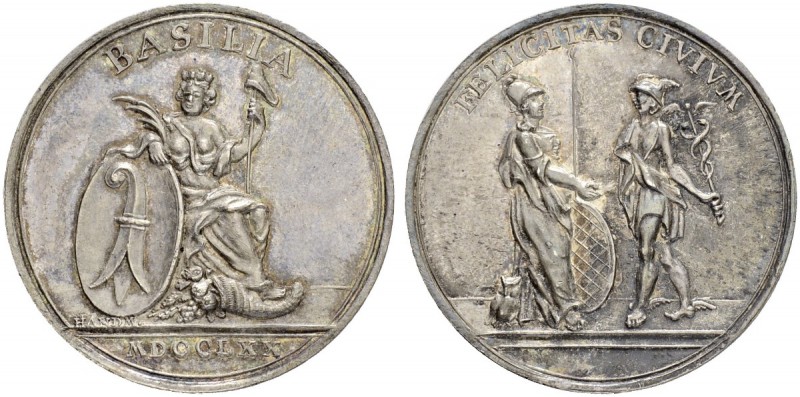 SCHWEIZ. BASEL. Medaillen. Verdienstmedaille in Silber 1770. 12.64 g. Winterstei...