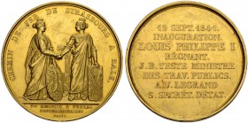 SCHWEIZ. BASEL. Medaillen. Goldmedaille 1841. Auf die Einweihung einer Strecke der Bahnlinie Basel-Strassburg. Stempel von J. J. Barre. 55.79 g. Winte...