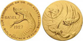 SCHWEIZ. BASEL. Medaillen. Vergoldete Weissmetall-Medaille 1927. Biologischer Verein. Zur Erinnerung an die XVII. Ausstellung. 22.12 g. Sehr selten / ...