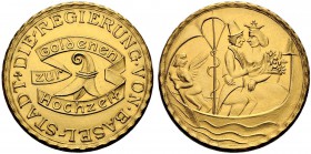 SCHWEIZ. BASEL. Medaillen. Goldmedaille o. J. (um 1950). Zur Goldenen Hochzeit, verliehen von der Regierung von Basel-Stadt. 15.86 g. In Originalschac...