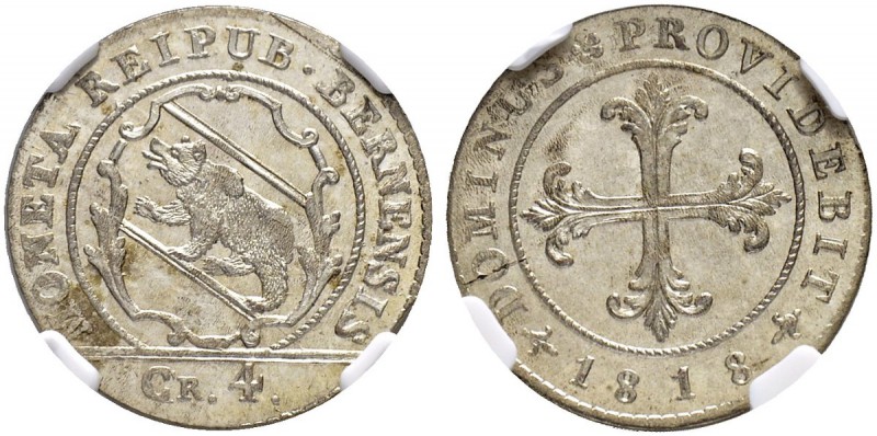SCHWEIZ. BERN. Stadt und Kanton. Batzen 1818. D.T. 43a. HMZ 2-237a. NGC MS67. FD...