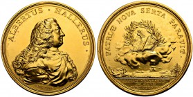 SCHWEIZ. BERN. Medaillen. Goldmedaille zu 20 Dukaten o. J. (20. Jahrhundert). Bernische Akademie. Brustbild Albrecht von Hallers nach rechts. Rv. Mit ...