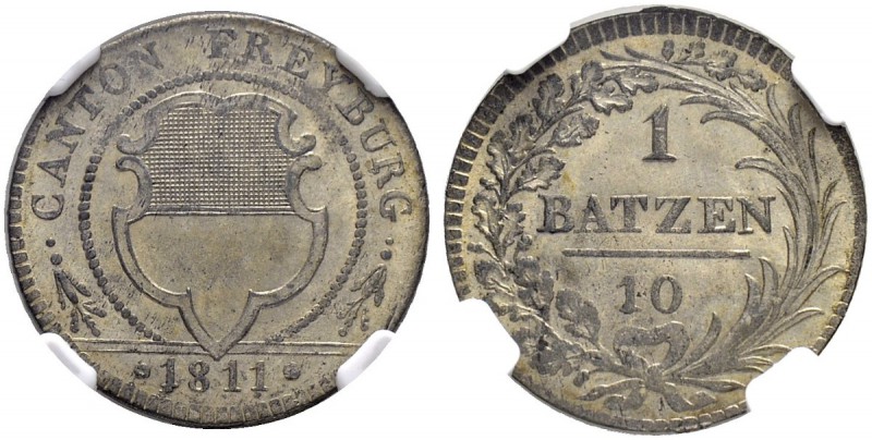 SCHWEIZ. FREIBURG / FRIBOURG. Stadt und Kanton. Batzen 1811. D.T. 112. HMZ 2-286...