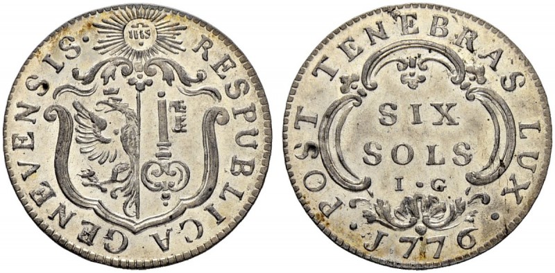 SCHWEIZ. GENF/GENÈVE. Stadt und Kanton Genf. 6 Sols 1776. 2.77 g. D.T. 1012c. HM...