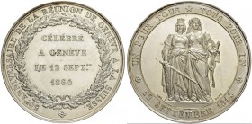 SCHWEIZ. GENF/GENÈVE. Medaillen. Versilberte Bronzemedaille 1864. Auf das 50-Jahrjubiläum des Eintritts in den Bund. 56.44 g. Schweizer Medaillen 1569...