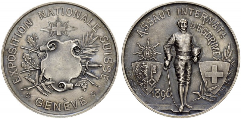 SCHWEIZ. GENF/GENÈVE. Medaillen. Silbermedaille 1896. Fechtmeisterschaft "Assaut...
