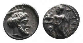 Greek Obol, Ca. 350-300 BC. AR
CILICIA. Tarsos. Tiribazos (Satrap of Lydia, 388-380 BC). Obol.
Obv: Ba'al standing left, holding eagle and sceptre; ...