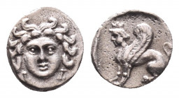 Greek Obol, Ca. 350-300 BC. AR
CILICIA. Uncertain, probably Mallos. Circa 4th century B.C.
Obv: Facing gorgoneion, wearing triple-pendant earrings....