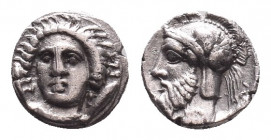 Greek Obol, Ca. 350-300 BC. AR
CILICIA, Tarsos. Time of Pharnabazos and Datames, Satraps. 379-372 BC. AR Obol. Female head facing slightly left, wear...