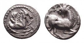 Greek Obol, Ca. 350-300 BC. AR
CILICIA, Kelenderis. 425-400- BC. AR Obol (0.83 gm). Forepart of Pegasus / Goat kneeling with head reverted. SNG.BN.81...