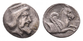 Greek Obol, Ca. 350-300 BC. AR
Cilicia, uncertain mint AR Obol. 4th century BC. Crowned and bearded head of Persian King right / Forepart of Pegasos ...