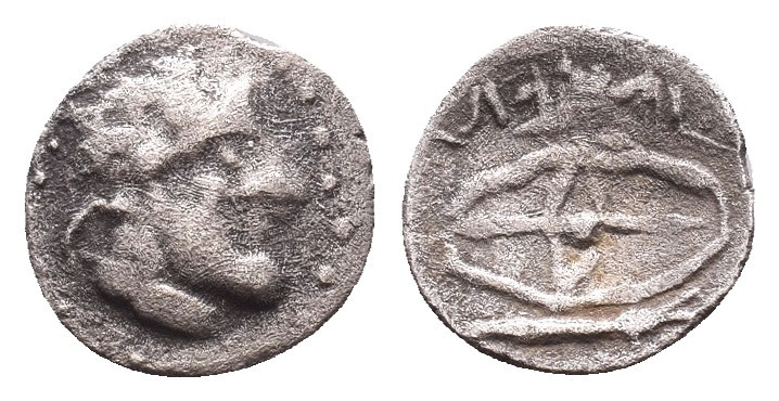 Kingdom of Bosporos, Leukon II AR Obol.
Pantikapaion, circa 250-220 BC. Magistr...