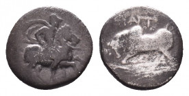 Greek Obol, Ca. 350-300 BC. AR
Ionia. Magnesia ad Maeander 350-325 BC. Skythos, magistrate. Hemidrachm AR
Horseman with couched spear right / Bull b...