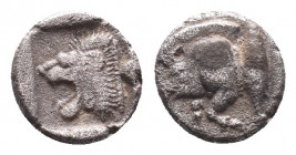 Greek Obol, Ca. 350-300 BC. AR
MYSIA. Kyzikos. Obol (Circa 450-400 BC).
Obv: Forepart of boar left, with Ǝ on shoulder; to right, tunny upward.
Rev...