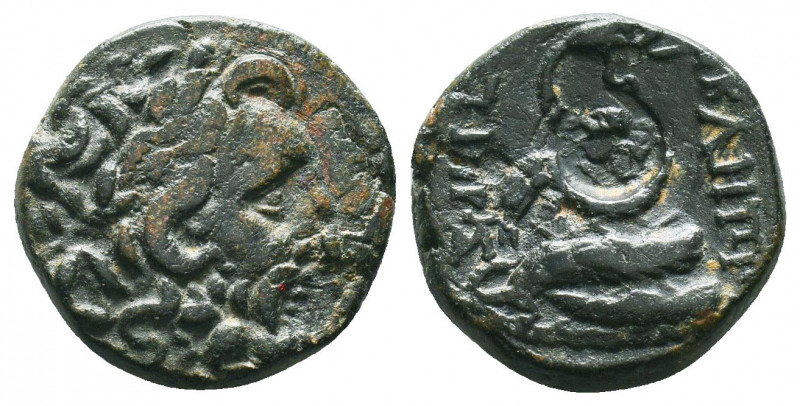 Mysia, Pergamon. Ca. 200-113 B.C. AE
Obv: Laureate head of Asklepios (or Zeus) ...