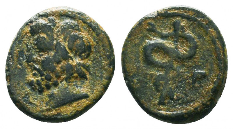 CILICIA, Aigeai. Circa 200-113 B.C.. Æ
Obv: Laureate head of Asklepios (or Zeus...