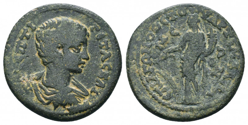 Roman Provincial Coins. Ae.
Geta, as Caesar, 198-209 AD. Ae.
Condition: Very F...