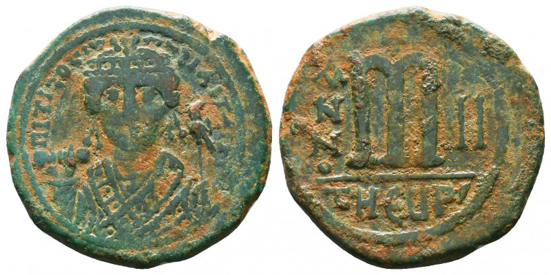 Byzantine Coins, 7th - 13th Centuries
Mauricius Tiberius (582-602 AD). AE Folli...