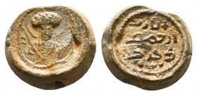 A rare byzantine seal with inscription in Syriac(ca 11th cent.).
as in photos, with nice natural patina.
Obverse:Facial bust of a military saint, mo...