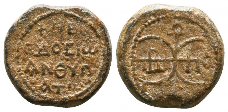 Byzantine lead seal of Theodosios anthypatos(8th cent.)
Obverse:Block monogram ...