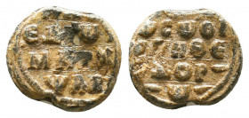 Byzantine lead seal of Theodoros Marchapsavos proedros (11th cent.)
Obverse:Inscription in 5 lines, [ΚΕR,Θ/Τ]ΩCΩΟΙ/ΚΕΤΗΘΕ/ΩΔΟΡ/Ω (Lordhelp your serva...