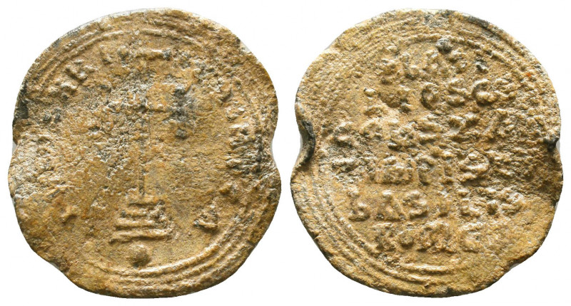 Byzantine lead seal of the emperors Basil I and Constantine(867-886 AD)
Obverse...