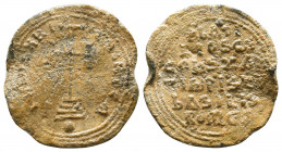Byzantine lead seal of the emperors Basil I and Constantine(867-886 AD)
Obverse:+ ЬASI/LIOS CЄ/COnSTAn/TIn' PISTV/ЬASILIS/ROmЄO' (Basil andConstantin...