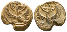 A rare and unusual seal of Theophylactos hypatoswith an eagle in either side(7th cent.)
Obverse:Eagle with open wings to right, inscription in 3 line...