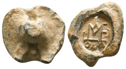 Byzantine onical lead seal of an epistates(6th cent.)20
Obverse:Block monogram between sun (*) and moon (C), resolved asΕΠΙCΤΑΤΟΥ (Of epistates).
Re...