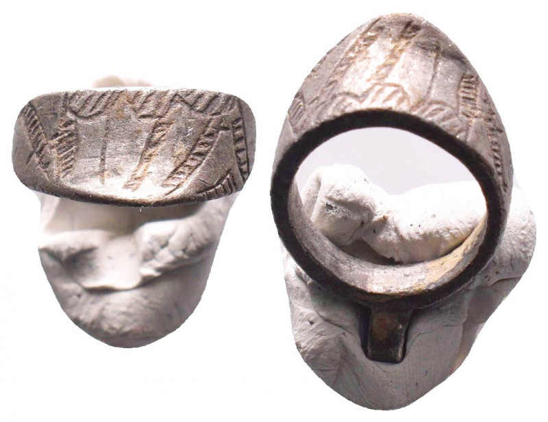 Byzantine or Armenian Silver Decorated Archer's ring , circa 11th - 15th C. AD....