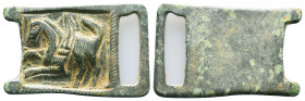 Ancient Roman bronze soldier Buckles. c. 1st-2nd century AD.

Provenance: Property of Dara Collections

Condition: Very Fine

Weight: 16.5 gr
D...